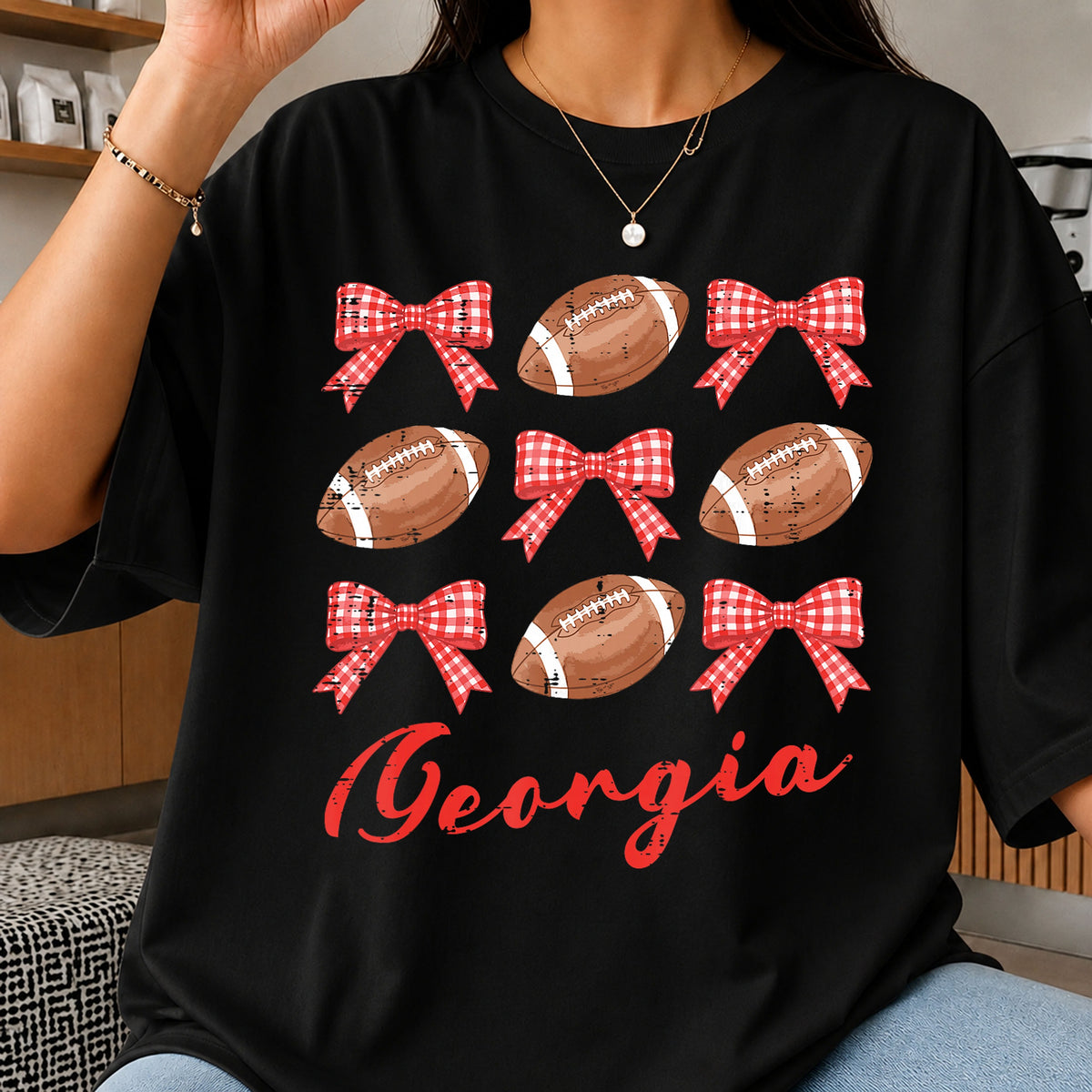 Georgia Bulldogs Football Plaid Coquette Bow PNG