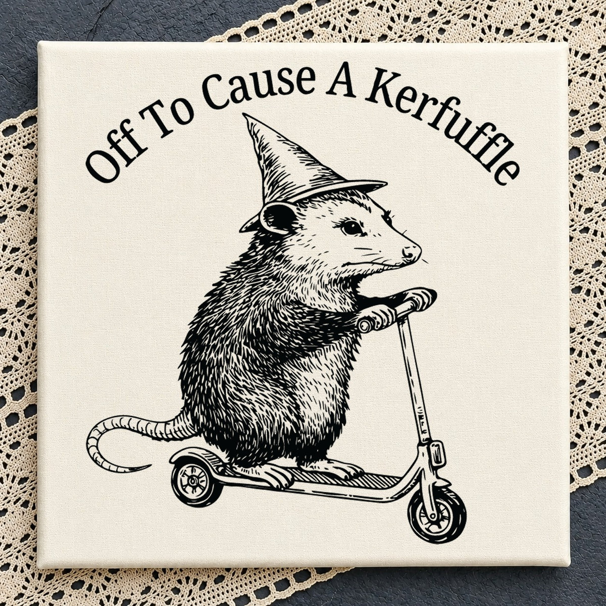 Off To Cause A Kerfuffle Opossum On Scooter, Witch Hat Funny Quote