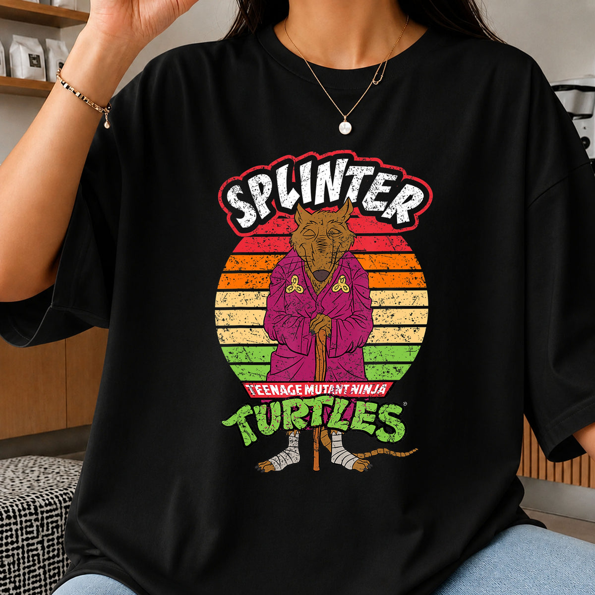 Splinter Teenage Mutant Ninja Turtles Retro Sunset PNG