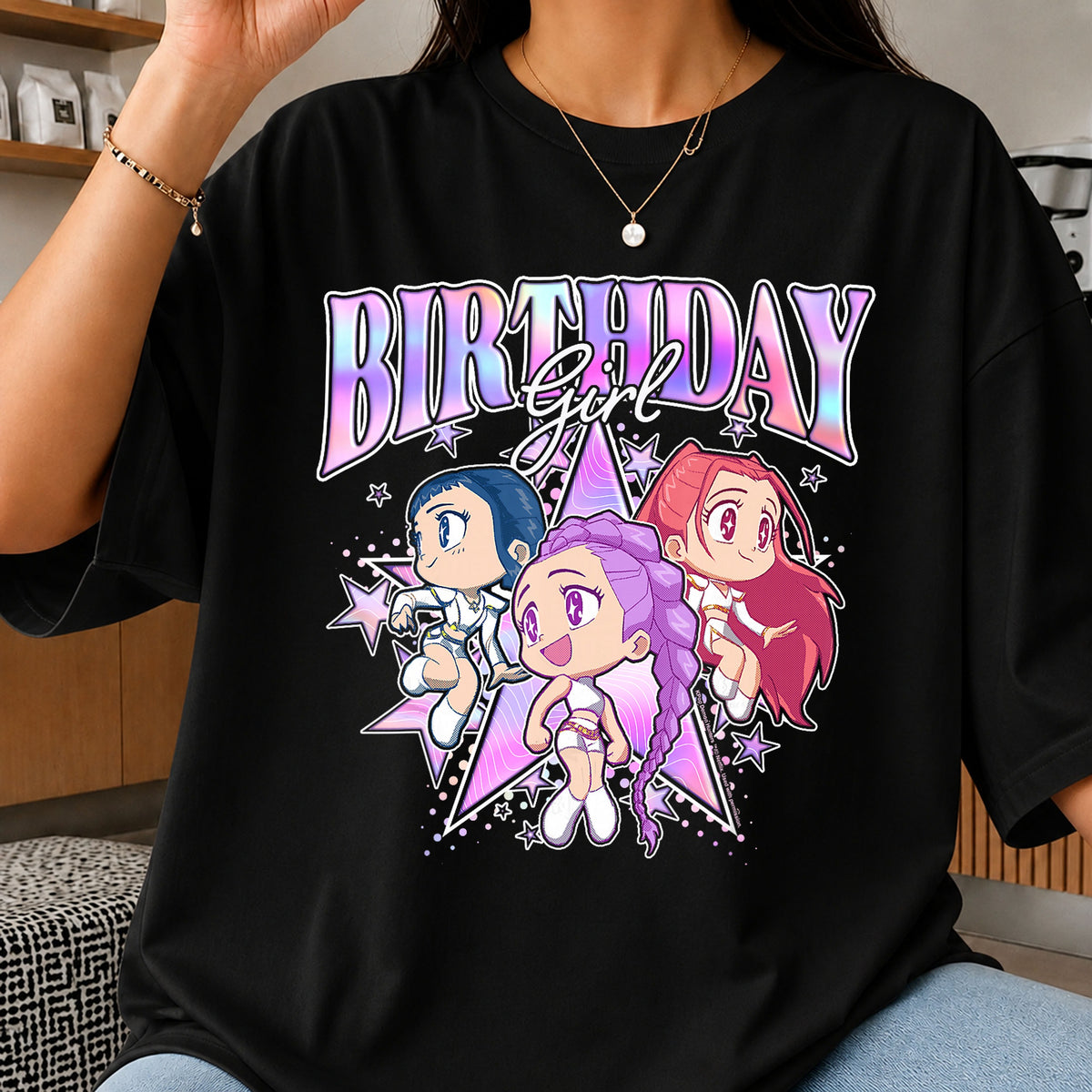 Birthday Girl Chibi Anime Girls Retro Stars Sublimation PNG