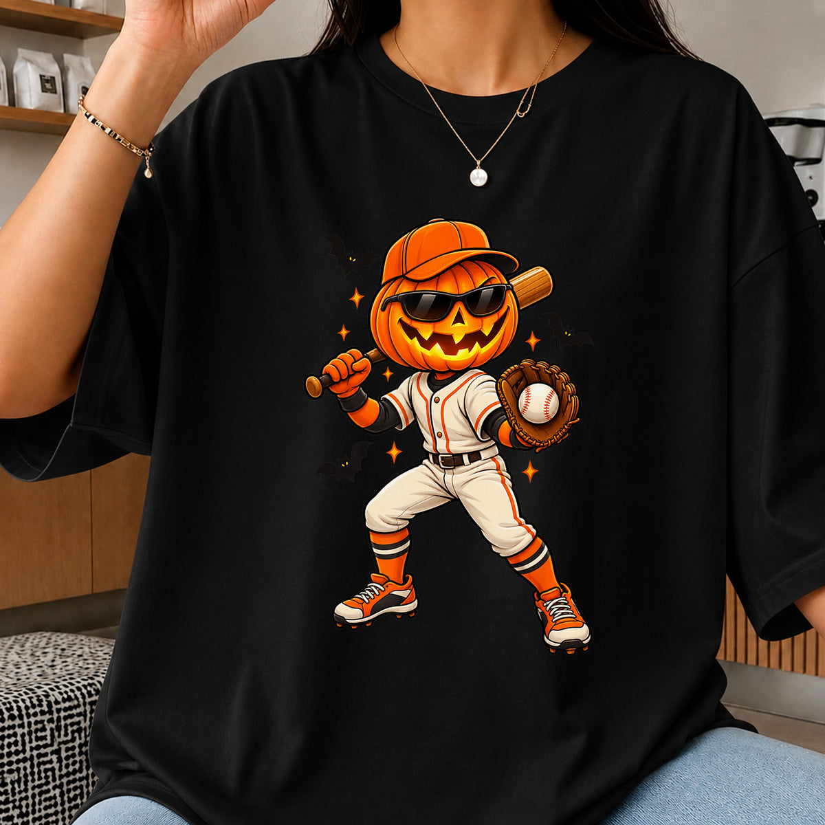 Halloween Pumpkin Baseball Player Bat Glove PNG