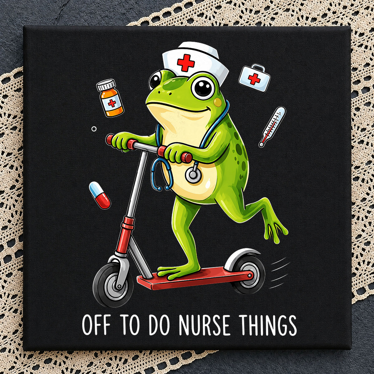Nurse Frog On Scooter PNG, Off To Do Nurse Things PNG, Funny Nurse PNG