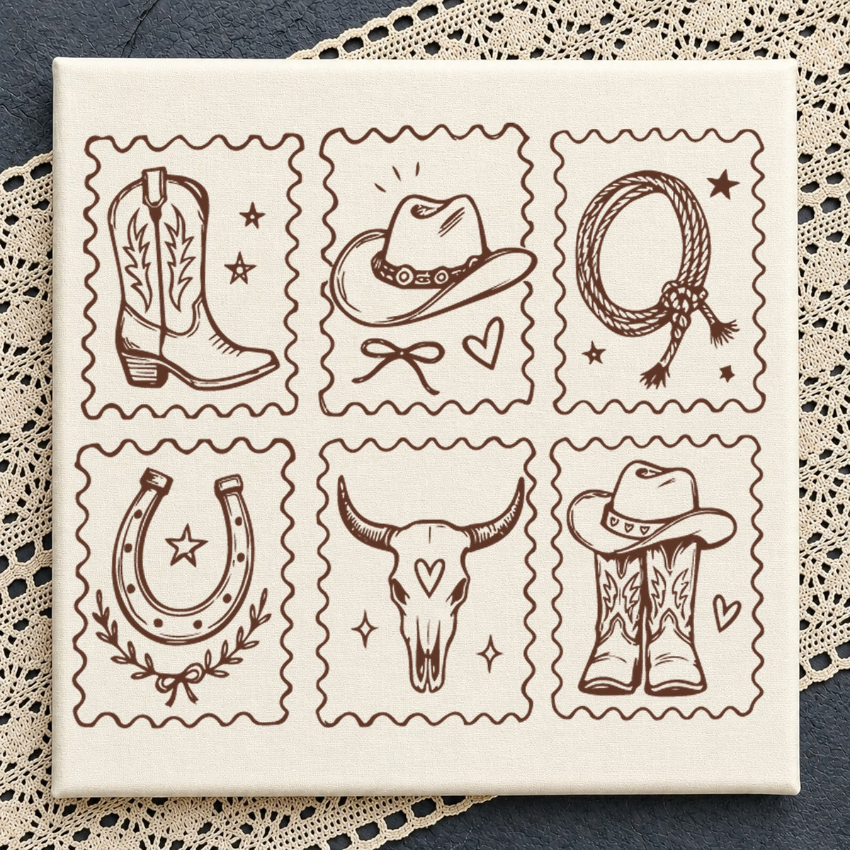 Western Cowboy Stamp Collection SVG, Rodeo Clipart Cut File