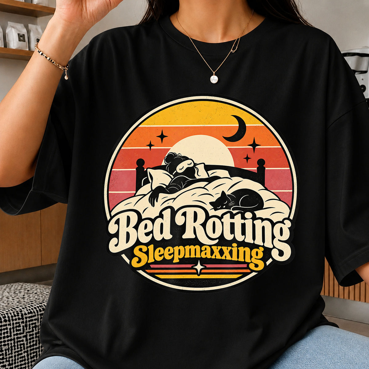 Bed Rotting Sleepmaxxing Retro Sunset Cat PNG