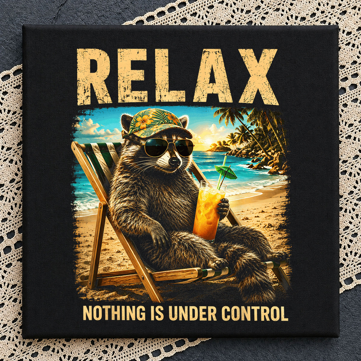 Relax Raccoon Beach PNG, Nothing Is Under Control, Summer PNG