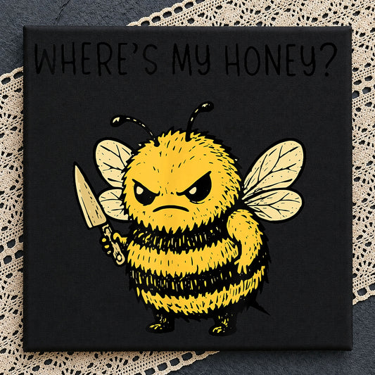 Angry Bee Holding Knife Clipart, Yellow Grumpy Killer Bee, Funny Print