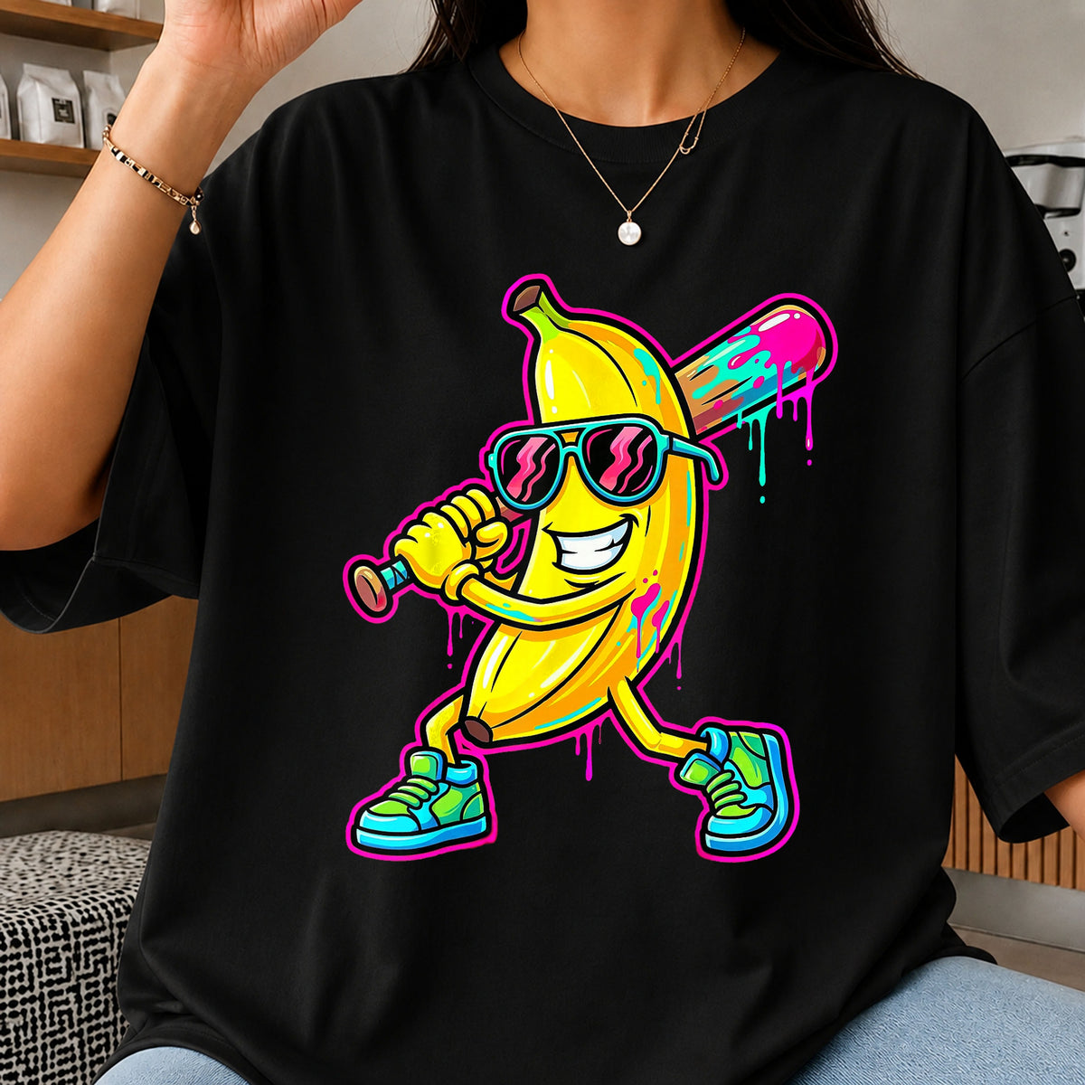 Cool Banana Baseball Bat Sunglasses Retro Drip PNG
