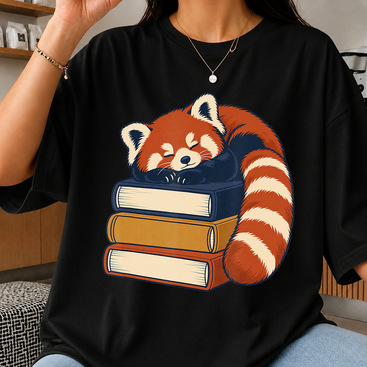Sleeping Red Panda On Books PNG, Bookworm Animal Clipart