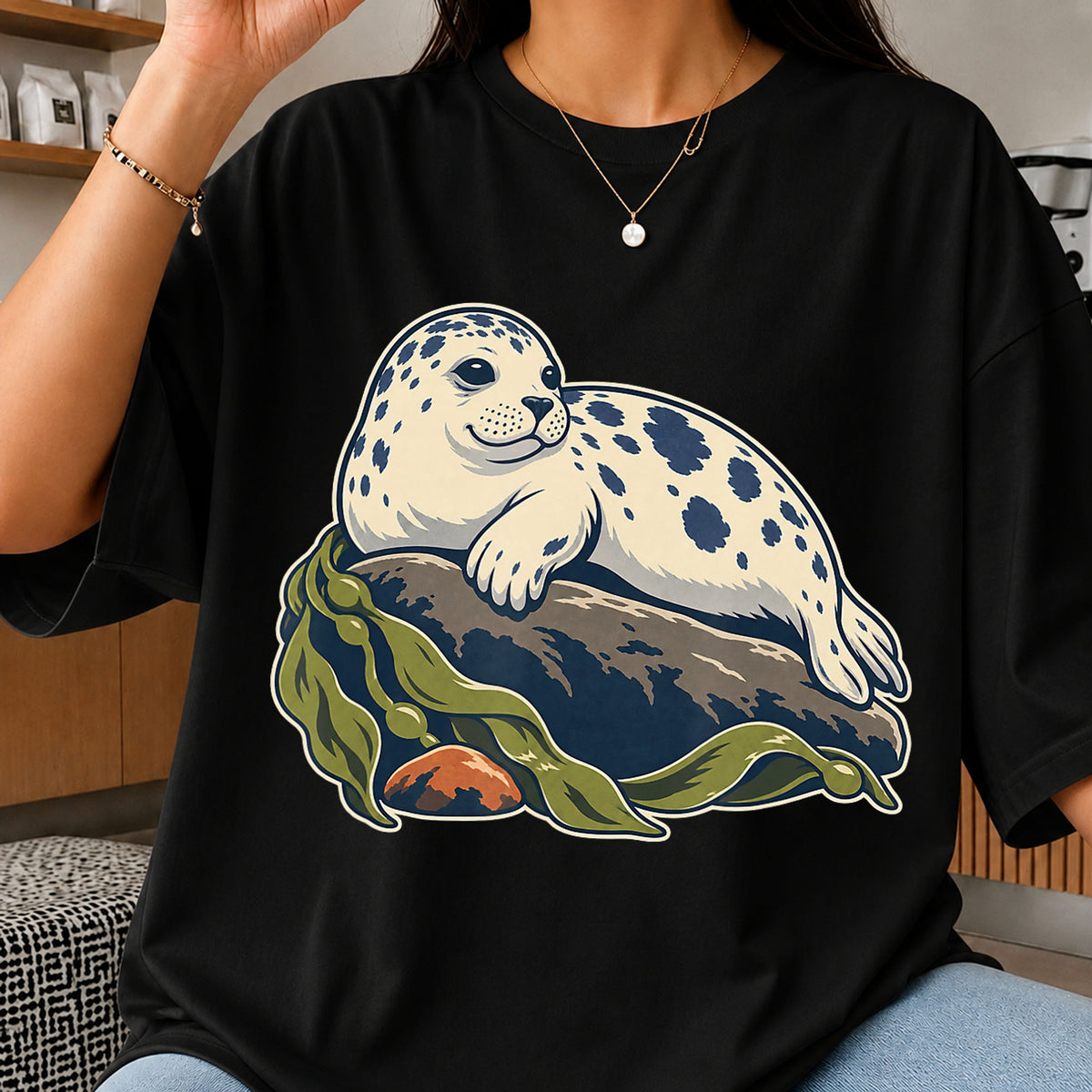 Baby Seal Resting On Rock Seaweed Ocean Animal PNG
