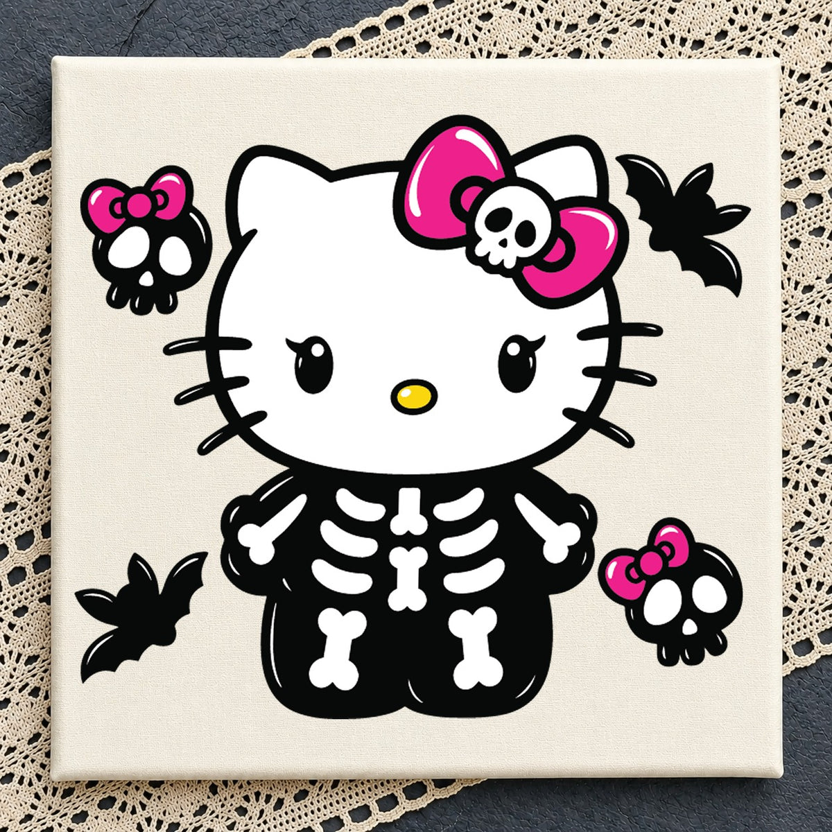 Hello Kitty Skeleton Halloween SVG, Skull Bow Cricut File