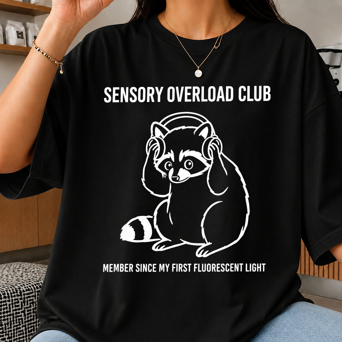 Sensory Overload Club Raccoon Headphones Quote PNG