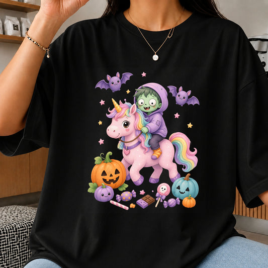 Zombie Riding Unicorn Halloween Pumpkin Candy PNG