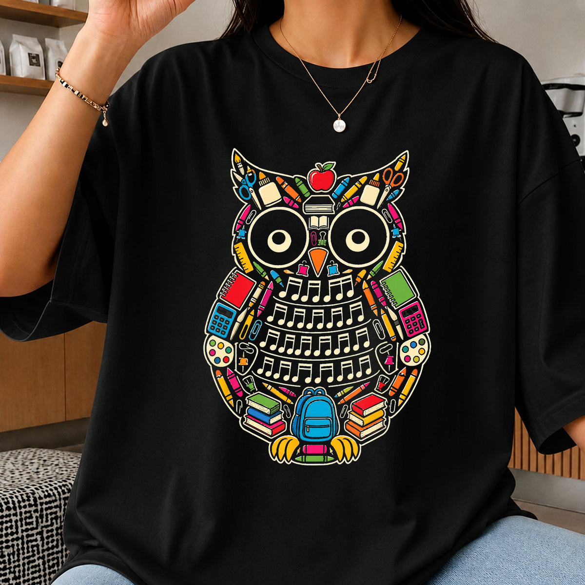 Back To School Owl Colorful School Supplies Art PNG