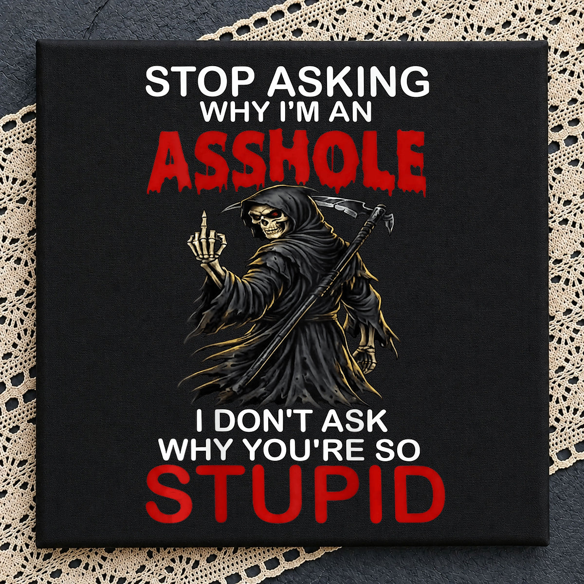 Grim Reaper Funny Sarcastic Quote PNG, Skull Middle Finger PNG, Sarcasm PNG