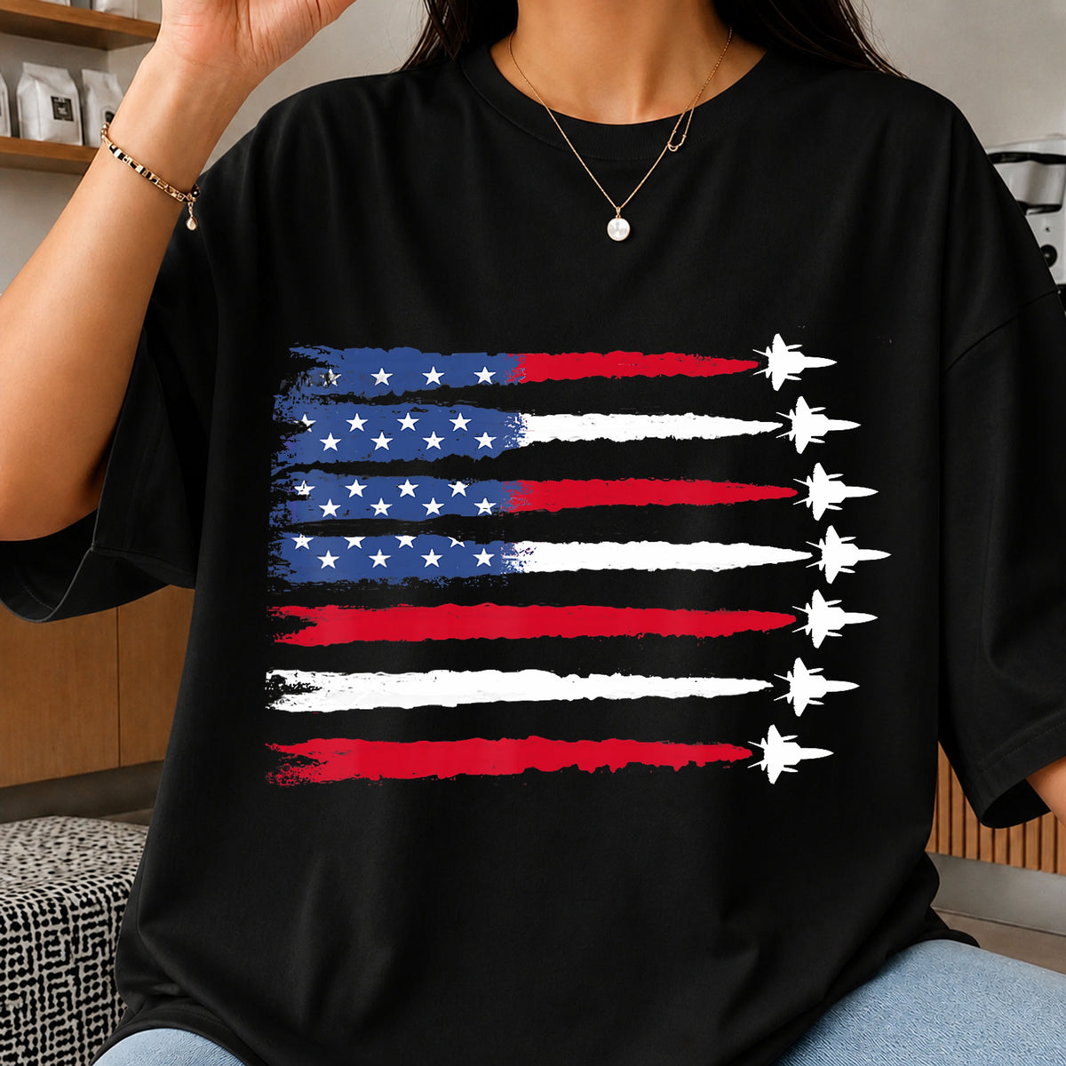 American Flag Fighter Jets Distressed Grunge Patriotic PNG