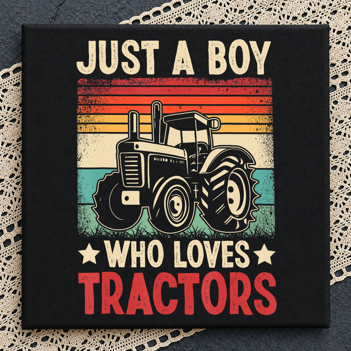 Just A Boy Who Loves Tractors, Vintage Retro Sunset Stripes Farm
