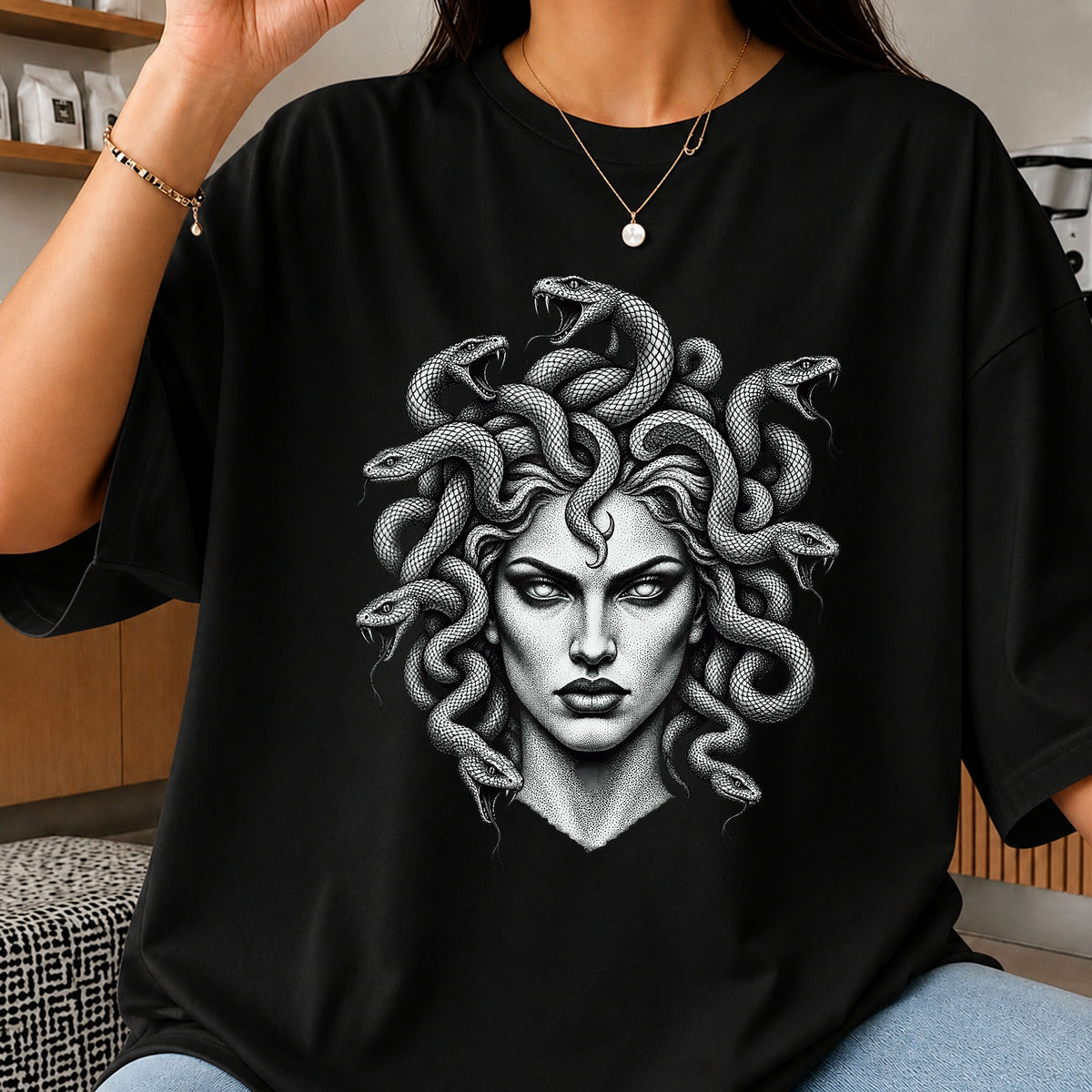 Medusa Snake Hair Greek Mythology Portrait Design PNG