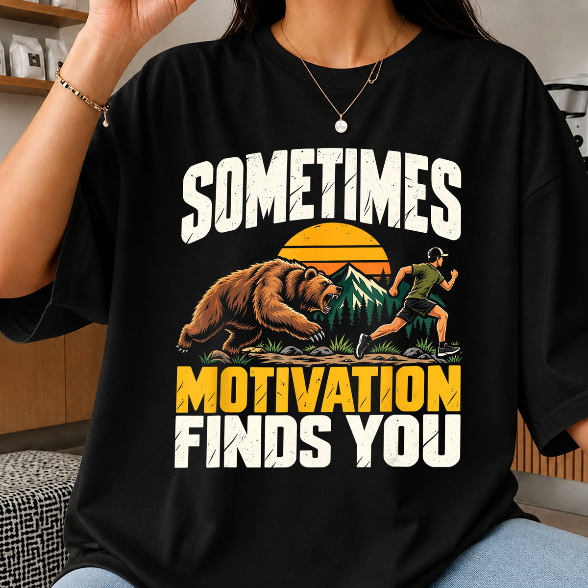 Sometimes Motivation Finds You Bear Chasing Runner PNG