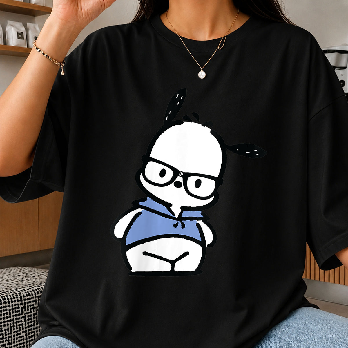 Pochacco With Glasses Blue Hoodie Sanrio Kawaii PNG