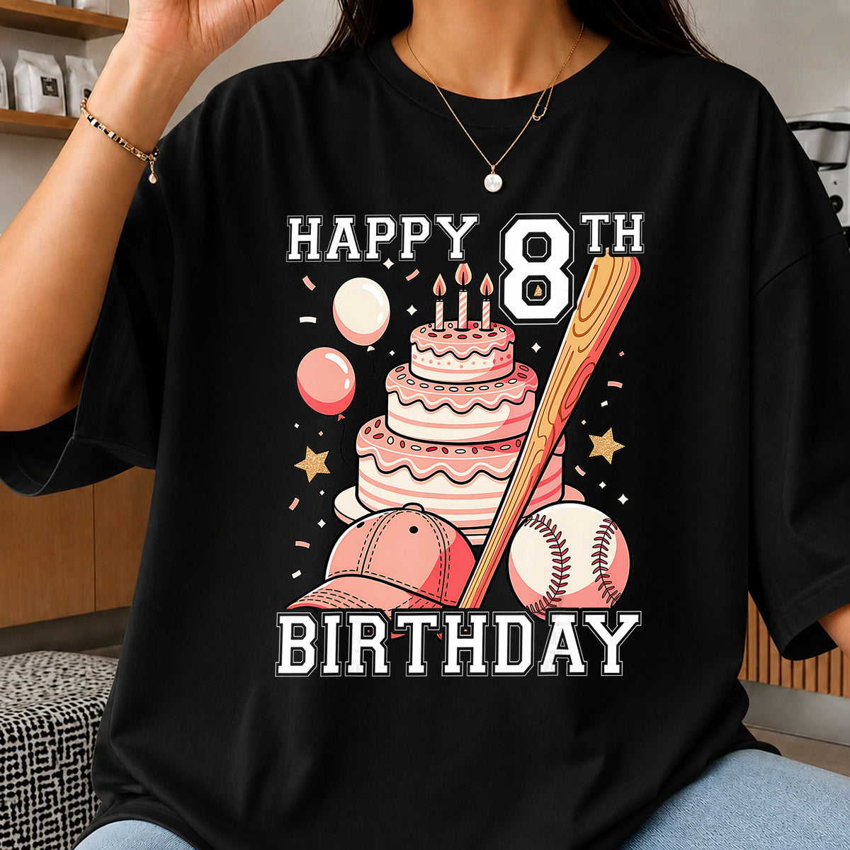 Happy 8th Birthday Baseball Cake Bat Ball Pink PNG