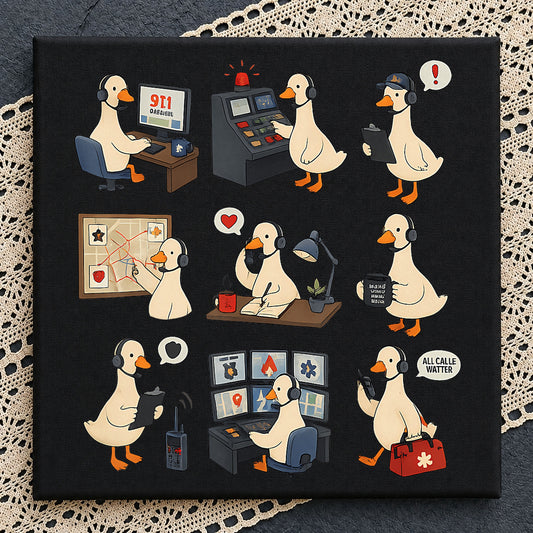 911 Dispatcher Duck Clipart, Goose Radio Walkie Talkie Scene, Neon v10