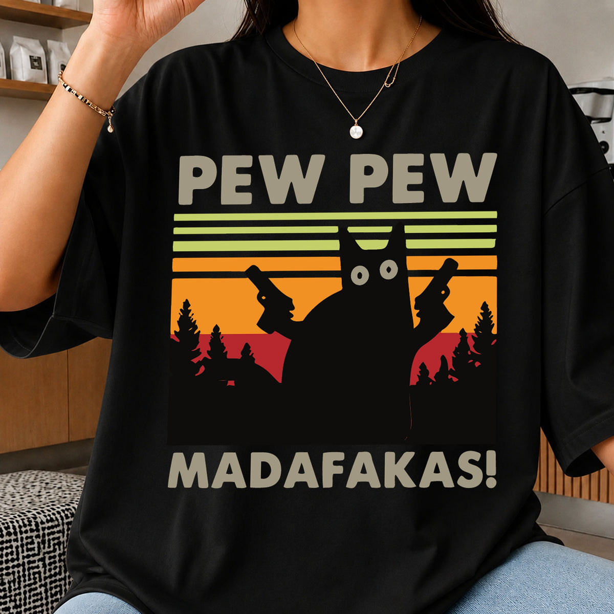 Pew Pew Madafakas SVG, Retro Sunset Rifle Clipart