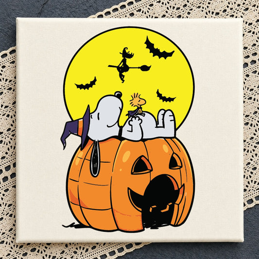 Snoopy Woodstock Halloween Moon Pumpkin Cricut Clipart SVG