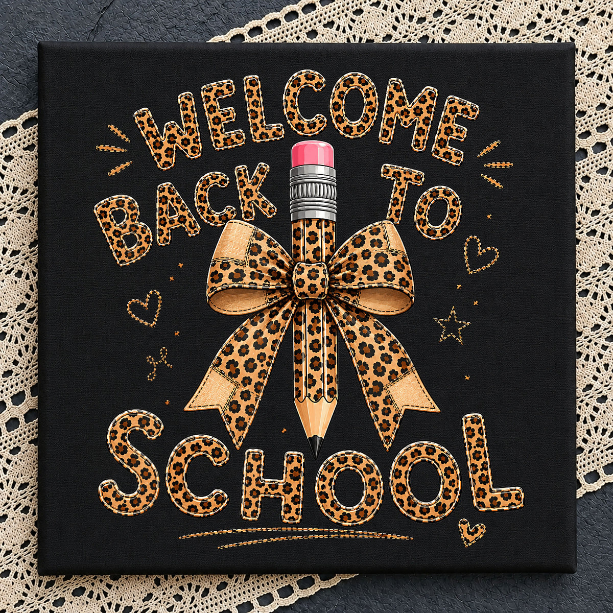 Welcome Back To School Leopard PNG, Teacher PNG, Pencil Bow PNG