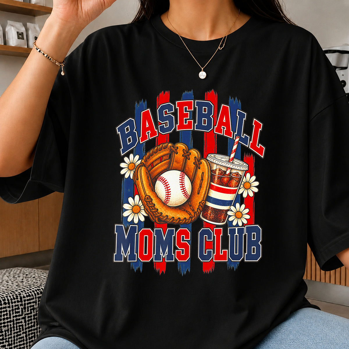 Baseball Moms Club Daisy Glove Drink Retro PNG