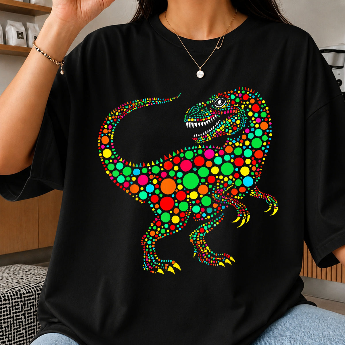 Colorful Dotted T-Rex Dinosaur Craft Clipart PNG