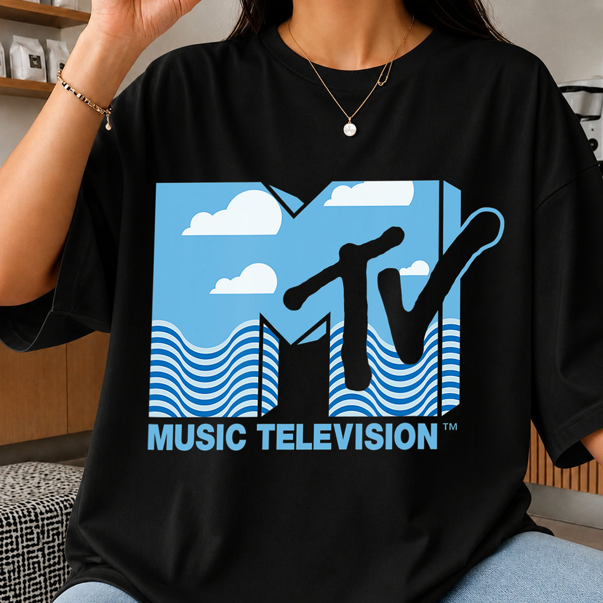 MTV Music Television Sky Clouds Wave Blue Retro PNG