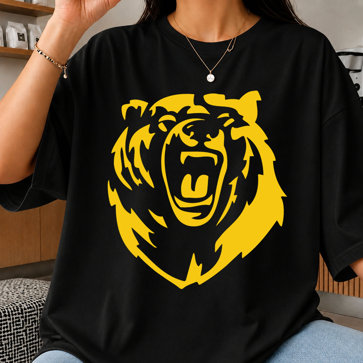 Roaring Bear Head Mascot Gold School Spirit PNG