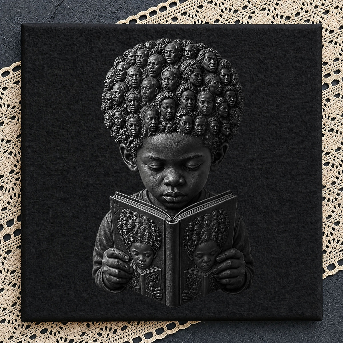 Black Boy Reading Book PNG, Black History Month PNG, Afro Kid PNG