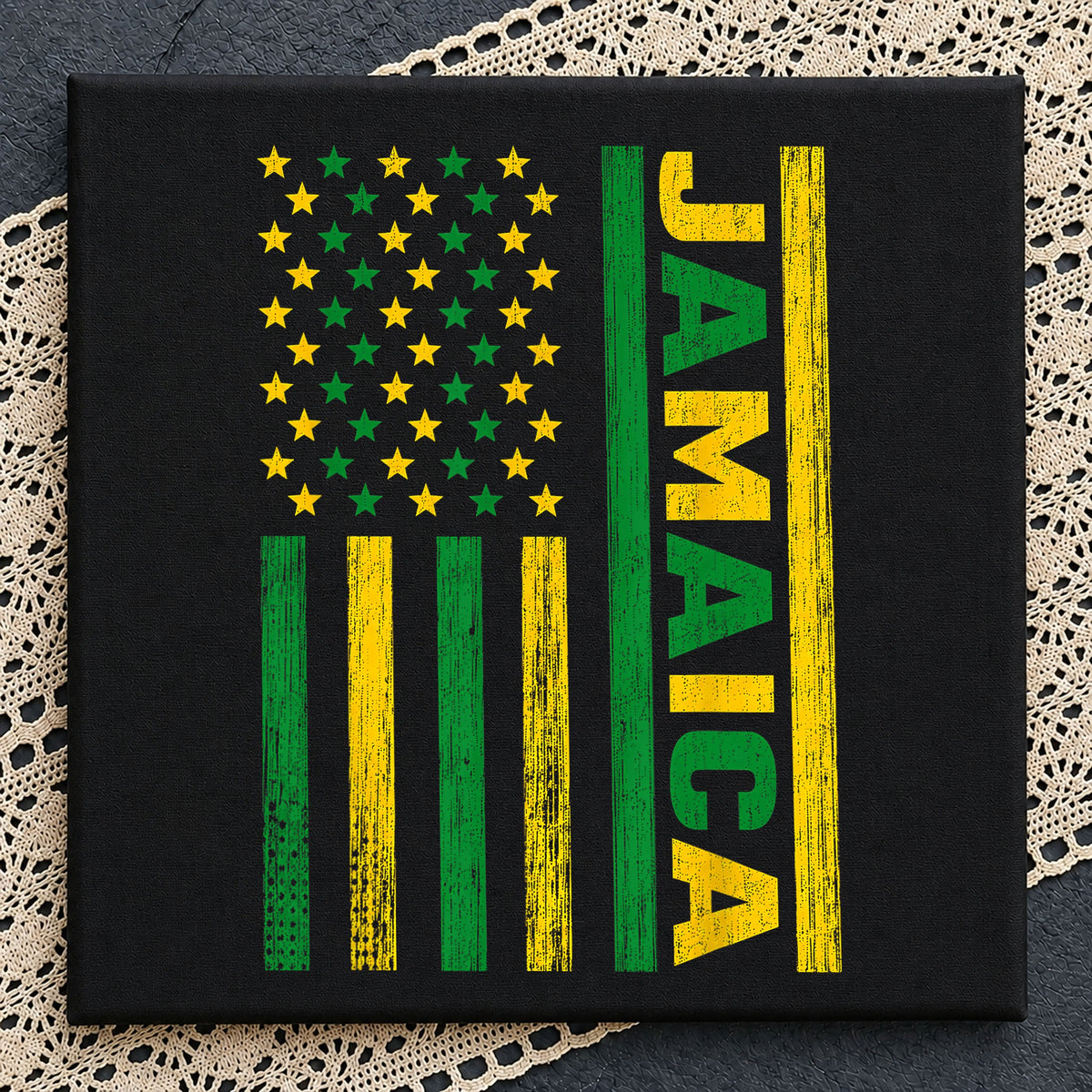 Jamaica American Flag Clipart, Green Yellow Distressed Stars Stripes