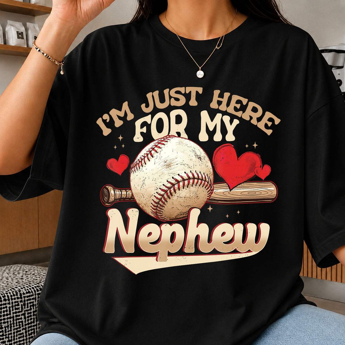 I'm Just Here For My Nephew Baseball Retro Hearts PNG