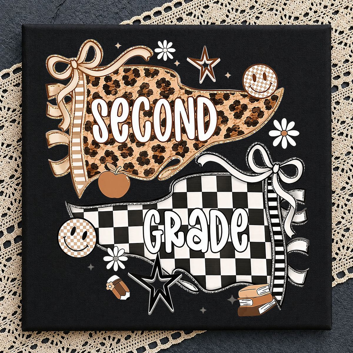 Second Grade Leopard Checkered PNG, Back To School PNG, Teacher PNG