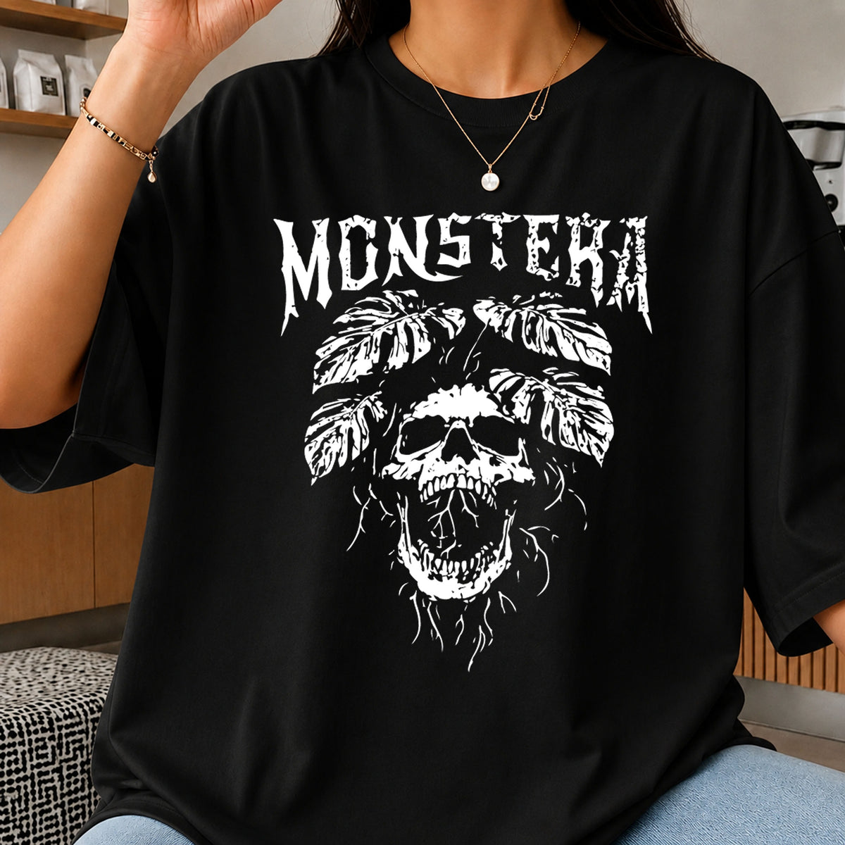 Monstera Skull Rock Horror Plant Leaf Graphic PNG