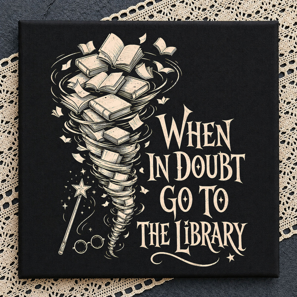 When In Doubt Go To The Library Quote, Magic Wand Books Stars, v3 PNG
