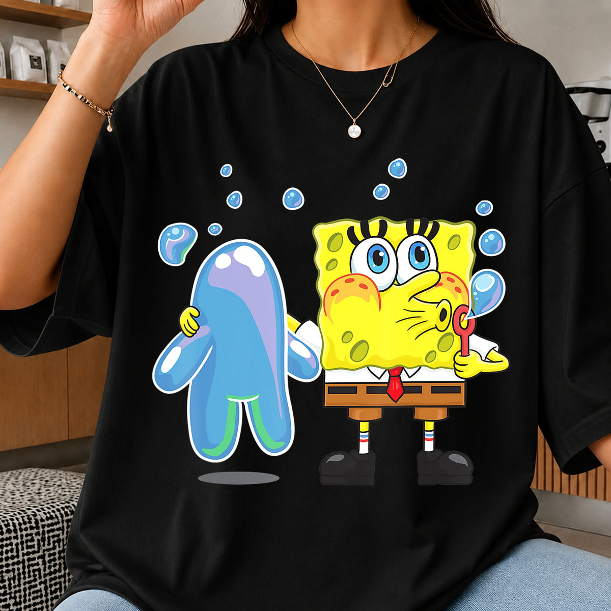 Spongebob Squarepants Blowing Bubbles With Gary PNG