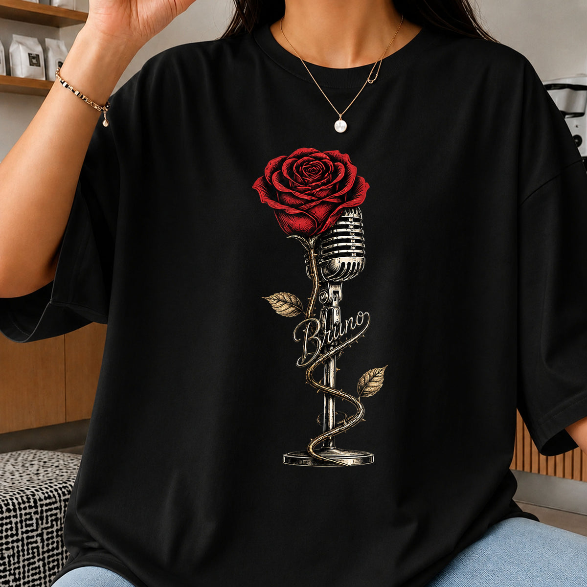 Bruno Mars Vintage Microphone Red Rose Music PNG