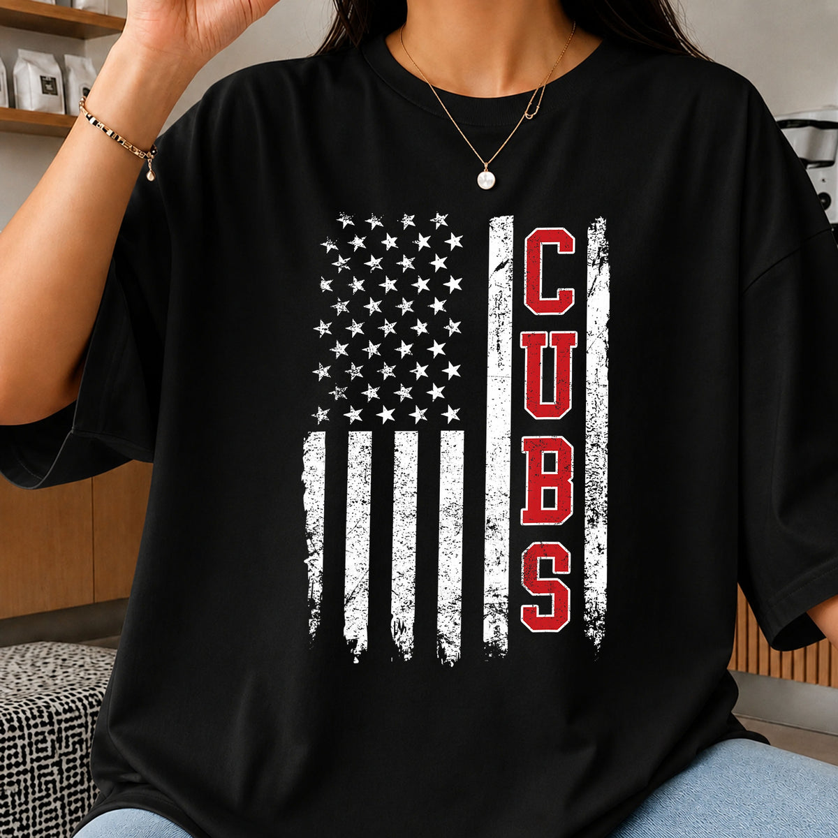 Cubs American Flag Distressed Grunge Vertical Baseball PNG