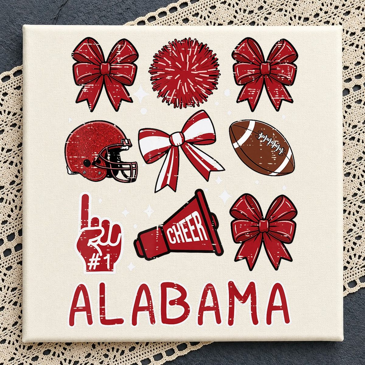 Alabama Football Cheer Crimson Bow Helmet Coquette PNG