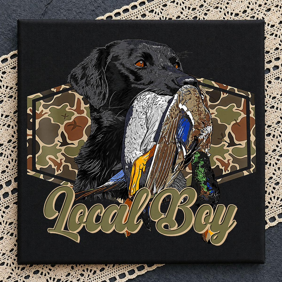 Local Boy Duck Hunting Dog PNG, Black Lab Hunting PNG, Camo PNG