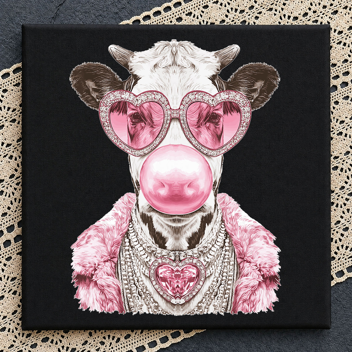 Glamour Cow Bubble Gum PNG, Cute Cow Pink Glasses, Sassy Cow PNG