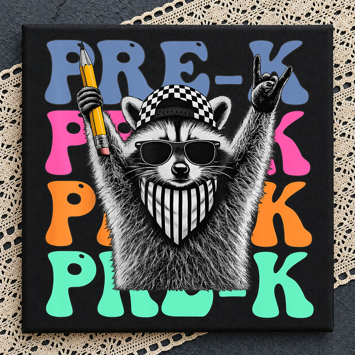 Retro Raccoon Pre-K PNG, Back To School Sublimation, Teacher PNG