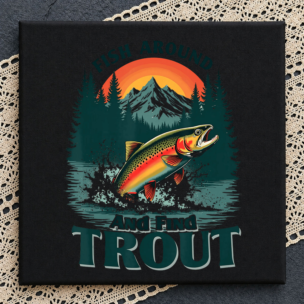 Fish Around And Find Out Trout Clipart, Jumping Fish Sunset Mountain
