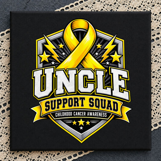 Uncle Support Squad Childhood Cancer Awareness, Gold Ribbon Shield