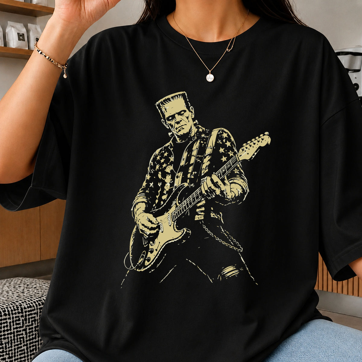 Frankenstein Rock Guitar American Flag Halloween PNG