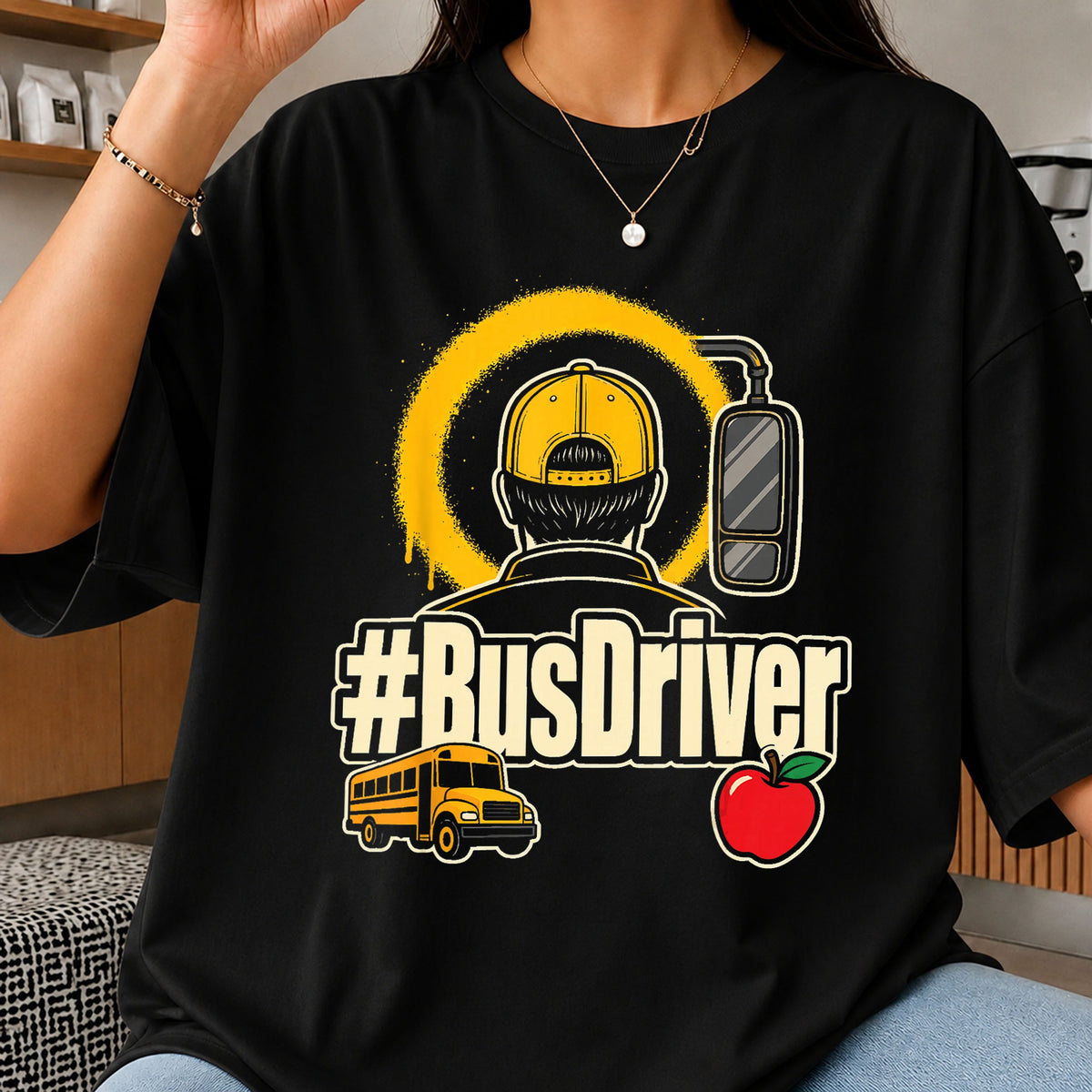 #BusDriver School Bus Apple Grunge Character PNG