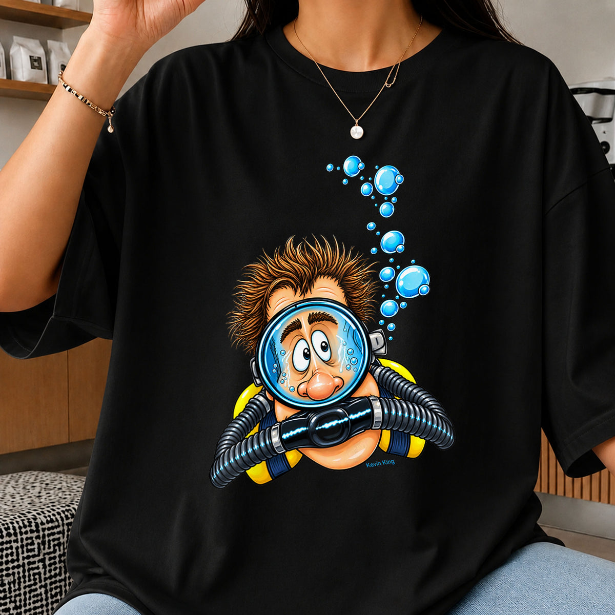 Funny Scuba Diver Cartoon Bubbles Clipart PNG